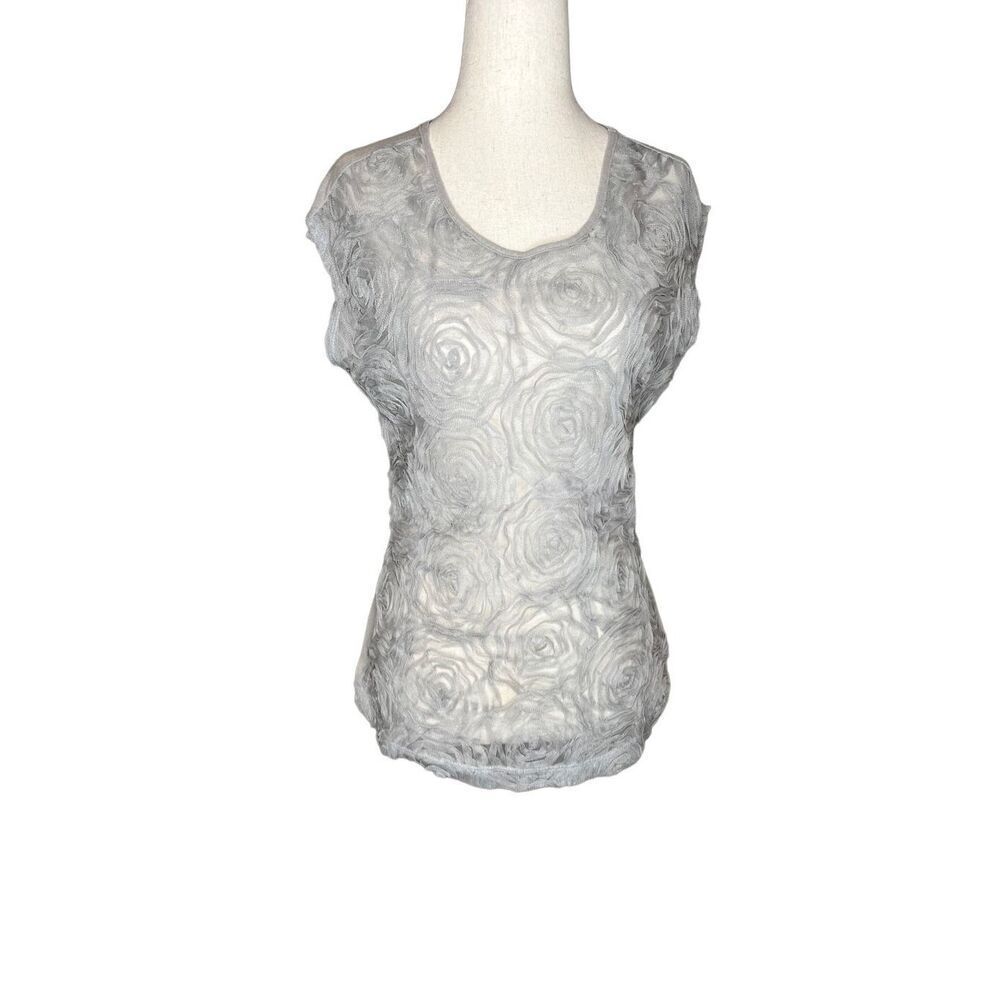 The Limited top women’s size small gray short sleeve sheer floral cutout pattern